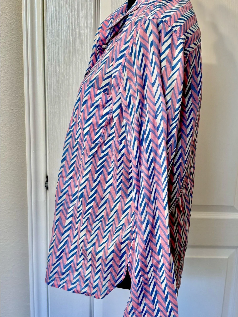 J. Crew Medium Cotton Pink blue collared pullover button shirt top blouse